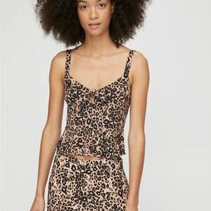 WILFRED Aritzia Tie-Front Leopard Print Peplum Tank Blouse Sz XS